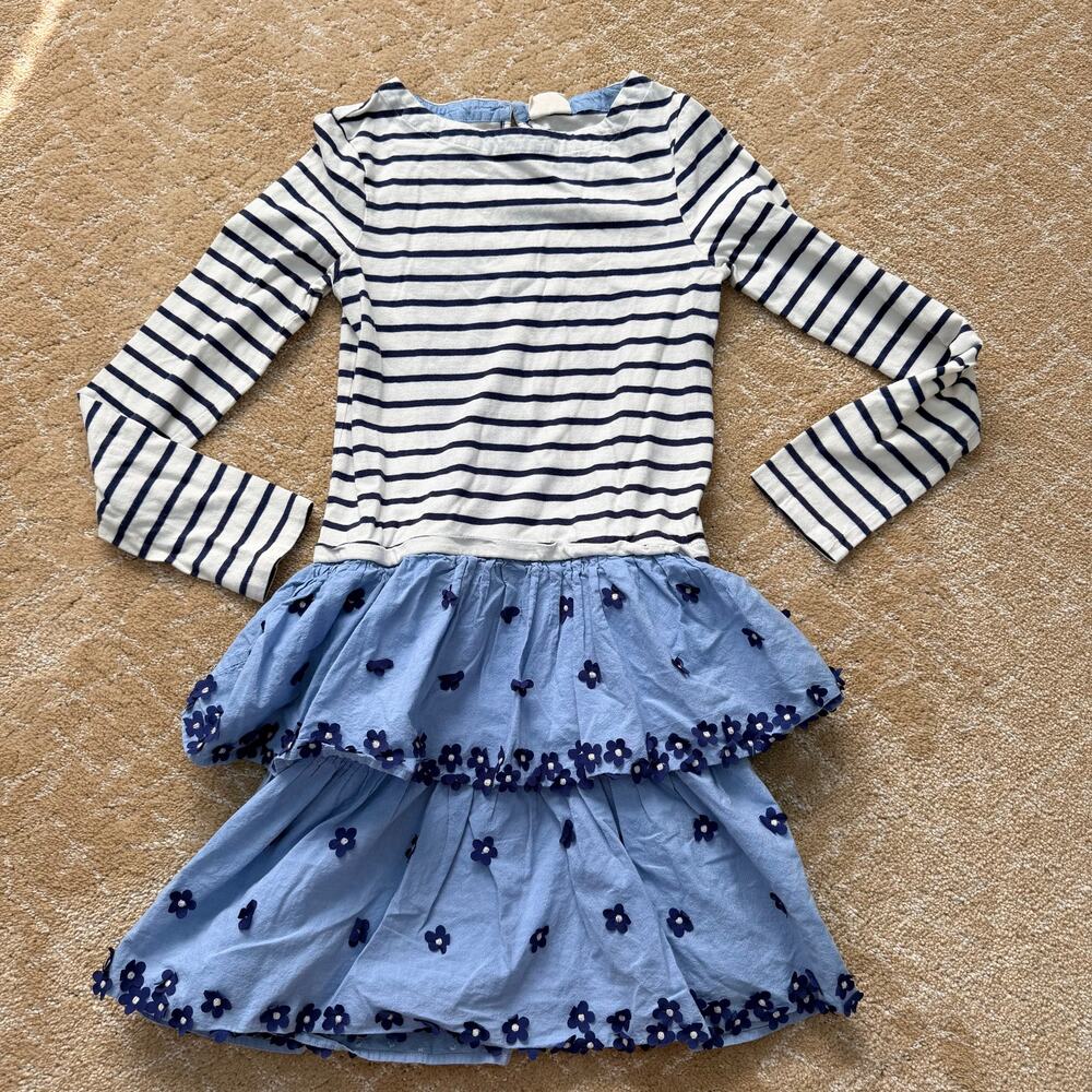 Mini Boden Girl’s Striped and Floral Blue and White Dress - 11-12 years